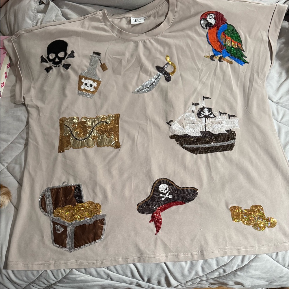 Ellory Kate The Pink Pelican pirate sequin shirt.  3X NWOT